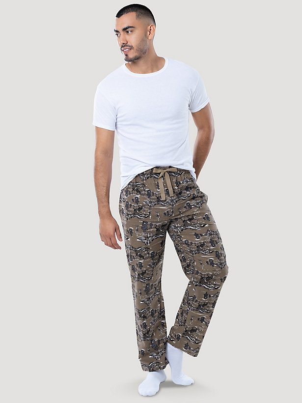 Men's Printed Fleece Pajama Pant in Tan