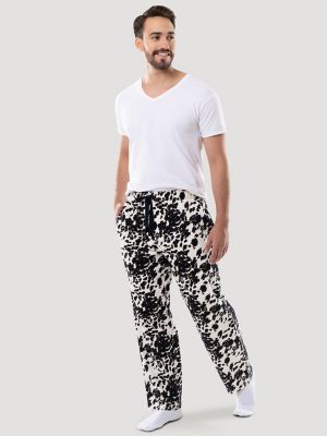 Men's Printed Fleece Pajama Pant in Black/White