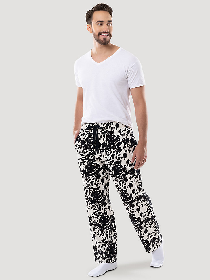 Men's Printed Fleece Pajama Pant in Black/White