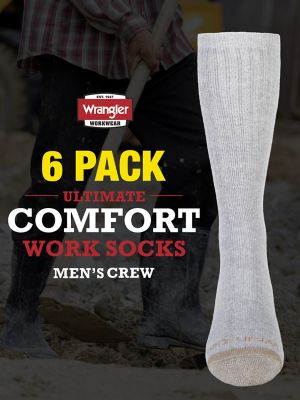 Wrangler Men's Cushion Crew Works Socks, 6 pack