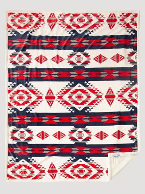 Wrangler Red White and Blue Southwest Plush Throw Blanket