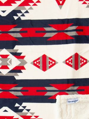 Wrangler Red White and Blue Southwest Plush Throw Blanket