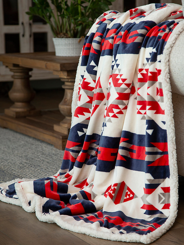 Wrangler Red White and Blue Southwest Plush Throw Blanket in Multi main view