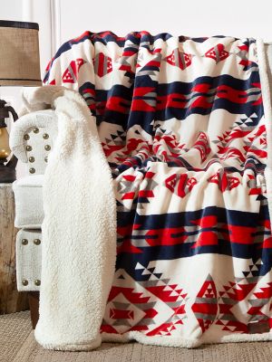 Wrangler Red White and Blue Southwest Plush Throw Blanket in Multi