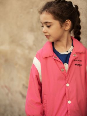 Mini Rodini x Wrangler Peace Dove Lined Coach Jacket in Pink