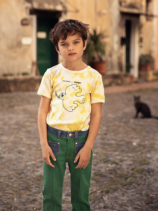 Mini Rodini x Wrangler Two-Tone Flared Jeans in Green