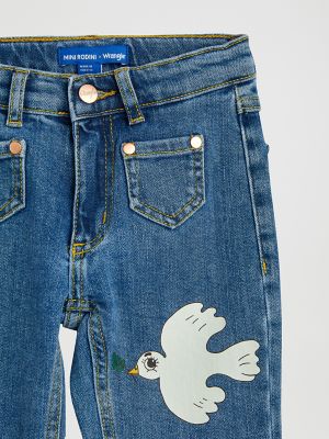 Mini Rodini x Wrangler Peace Dove Denim Flared Jeans in Blue
