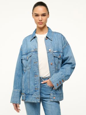 Boyfriend jacket in used '70s blue denim and shearling