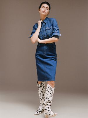 denim shirt and pencil skirt