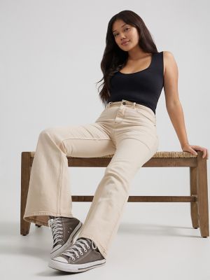  Pants for Women High Waist Split Hem Flare Leg Pants (Color :  White, Size : X-Small) : Clothing, Shoes & Jewelry