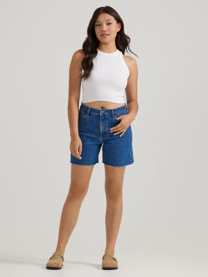 Womens Boxy Denim Short Light Stone