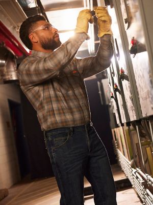 Wrangler® FR Flame-Resistant Long Sleeve Western Snap Plaid Shirt