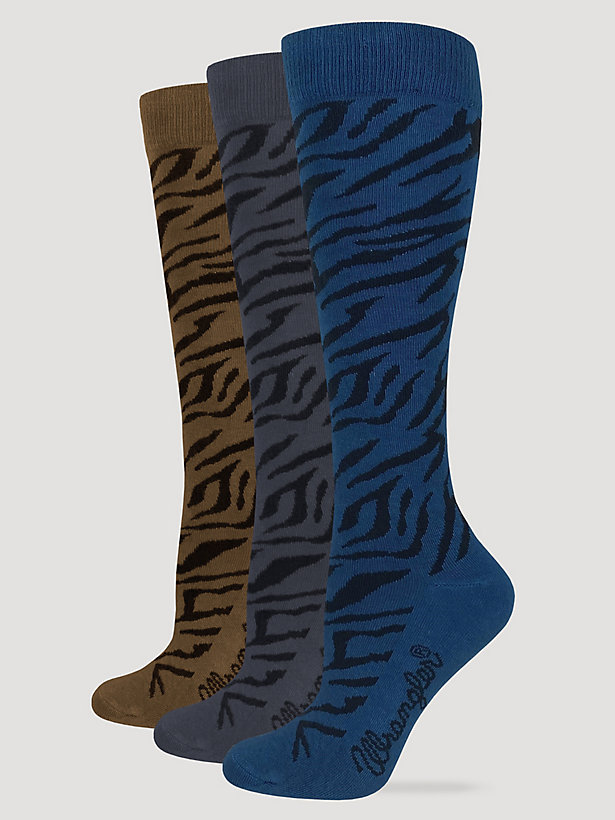 Women's Zebra Knee High Socks 3-Pack in Assorted