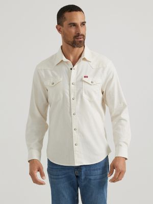 Men’s Wrangler® Long Sleeve Twill/Denim Shirt in Rinse