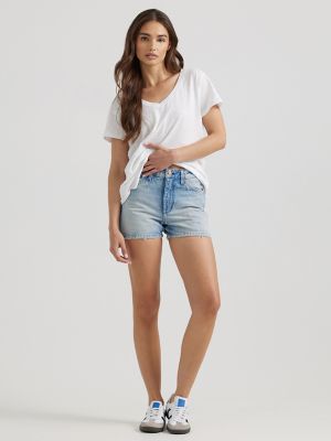 Rebecca' Wrangler High Rise Shorts with Frayed Hem (4 Inseam)