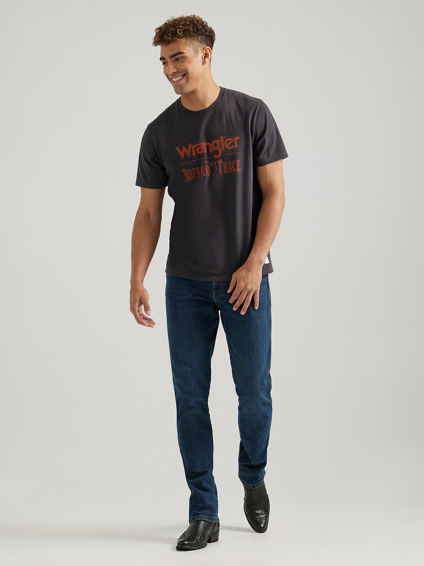 Wrangler x Buffalo Trace™ Men's Logo T-Shirt in Dark Grey alternative view 1