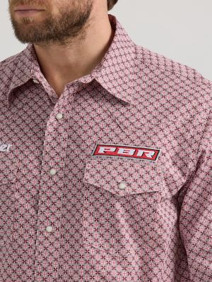 Men s Wrangler PBR Logo Long Sleeve Print Western Snap Shirt SALE Wrangler Shipping to Canada