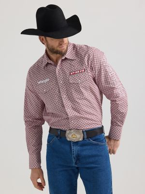 Men's Wrangler® PBR® Logo Long Sleeve Print Western Snap Shirt | SALE ...