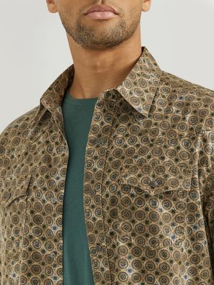 Men's Wrangler® Retro® Premium Long Sleeve Western Snap Printed Shirt in  Brown Circles