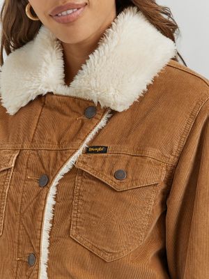 Women's Western Sherpa Lined Corduroy Wrange Coat in Tan