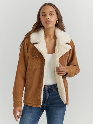 Women's Western Sherpa Lined Corduroy Wrange Coat in Tan