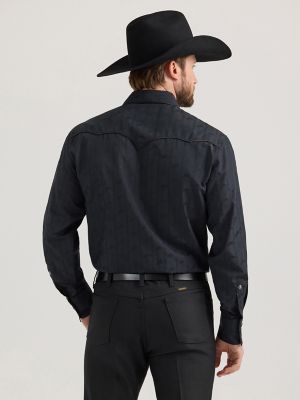 Wrangler® Rodeo Ben Western Snap Shirt in Black Dobby