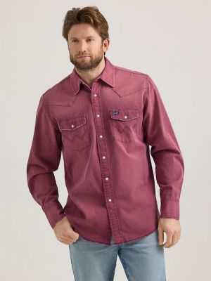 Vintage-Inspired Western Snap Workshirt in Burgundy