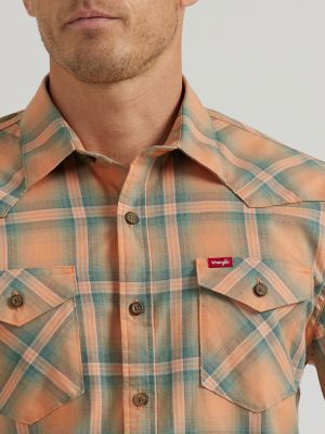 Mens burnt store orange plaid shirt