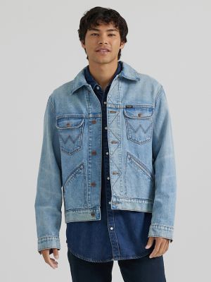 Men Denim Jacket: Tall Stonewash Blue Denim Sherpa Jacket