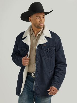 Mens denim coat with fur collar best sale