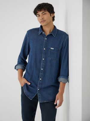 Men's Pocket Front Denim Shirt in Light Stone