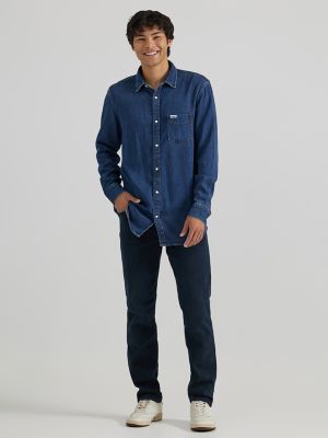 Men's Pocket Front Denim Shirt in Light Stone