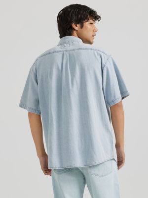 Men's Denim Short Sleeve Shirt in Blue Grammer alternative view