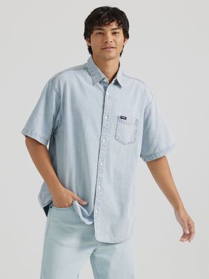 Men's Denim Short Sleeve Shirt in Blue Grammer alternative view 2