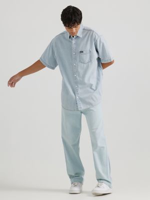Men's Denim Short Sleeve Shirt in Blue Grammer alternative view 3