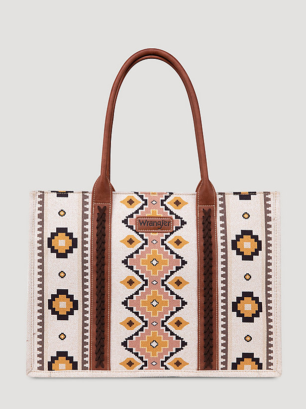 Southwestern Print Canvas Wide Tote in Coffee