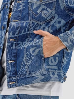 Wrangler® x Hot Wheels™ Men's Laser Logo Denim Jacket in Medium Blue Laser alternative view 6