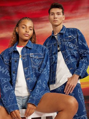 Wrangler x Hot Wheels Men's Laser Logo Denim Jacket in Medium Blue Laser