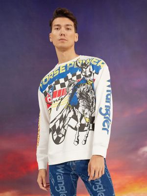 Wrangler x Hot Wheels Men's Pullover Crew in Bright White