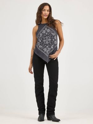 Women's Wrangler Bandana Diamond Front Tank in Washed Black