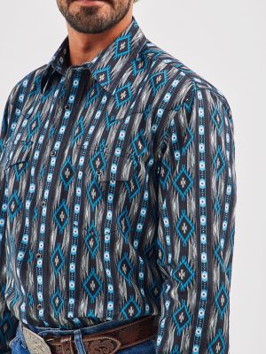 Men s Checotah Long Sleeve Western Snap Printed Shirt in Black Bleu