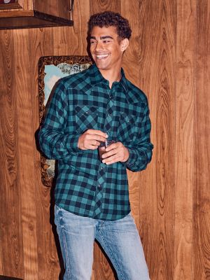 Men's quilted flannel shirt with snaps best sale