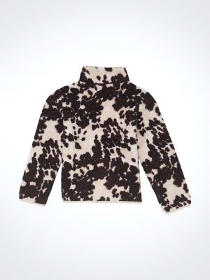 Girl s Cow Print Quarter Zip Sherpa Pullover in Brown Cow