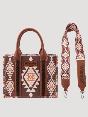 Southwestern Print Cross Body Canvas Mini Tote in Dark Brown