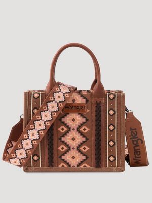 Wrangler Southwestern Print Small Canvas Tote/Crossbody-Dark Brown