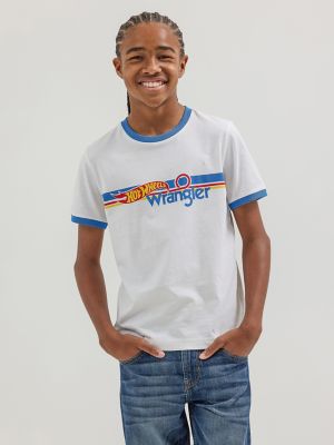 Wrangler® x Hot Wheels™ Boy's Ringer T-Shirt in White/Blue