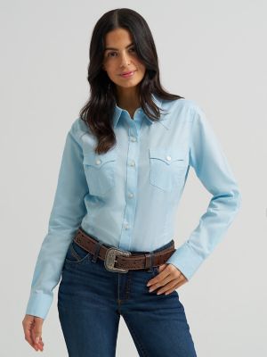 Women's Wrangler Western Button Down Shirt in Cool Blue alternative view