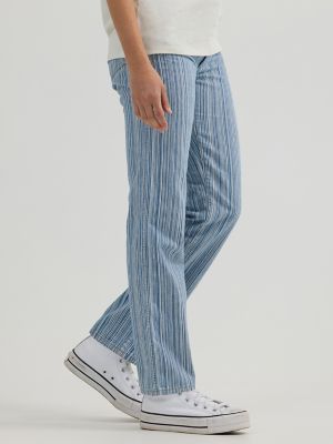 Women s Sunset Mid Rise Straight Stripe Jean in Pinstripe