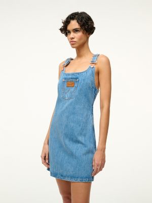 Denim overall mini dress best sale