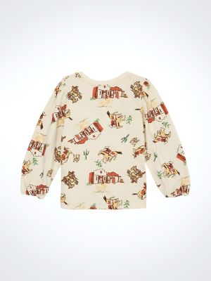 Girl's Bishop Sleeve Western Print Tee in White alternative view